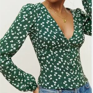 Reformation Nell Green Top - Sz S - NWT